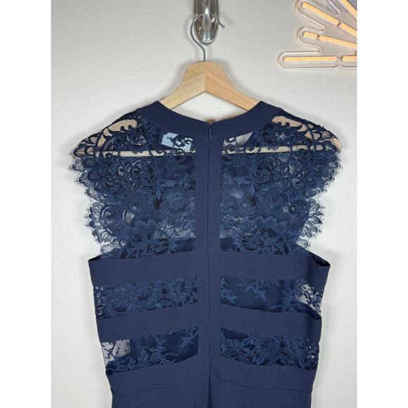 The Kooples Navy Blue Lace Panel Cut Out Crepe Sheath Mini Dress Formal Party S - Picture 7 of 14